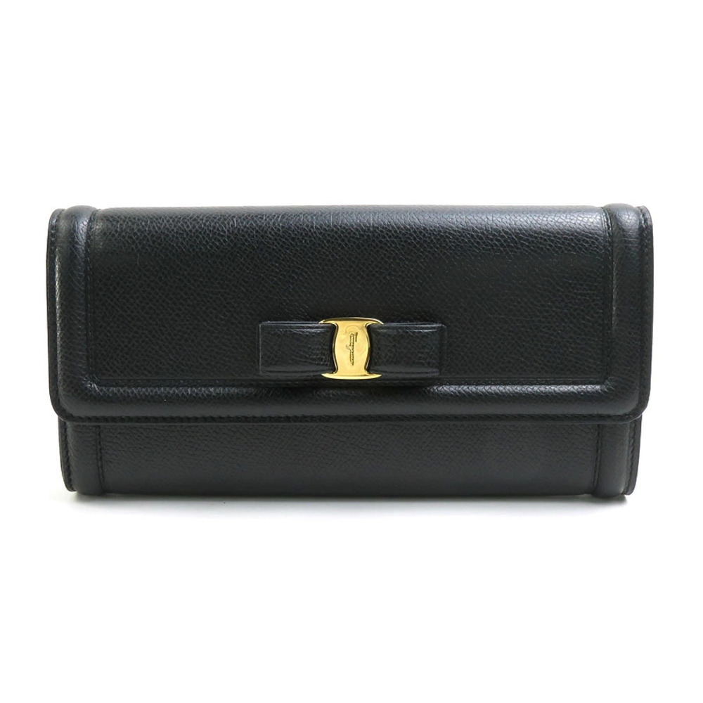 Salvatore Ferragamo long wallet Vara rion leather Black